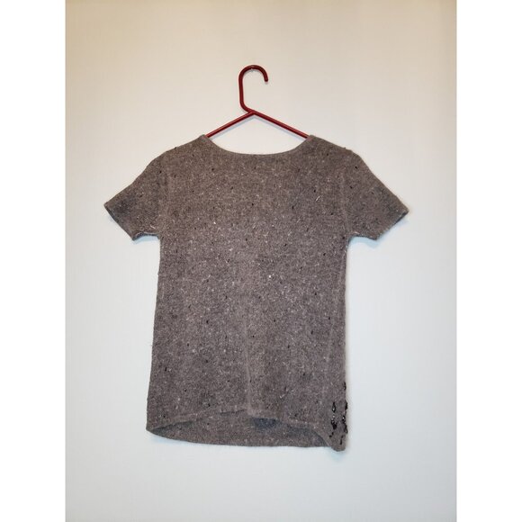 Urban Works Womens Sz XS Sweater Short Sleeve Gray Angora Rabbit Floral Beaded - Picture 2 of 5